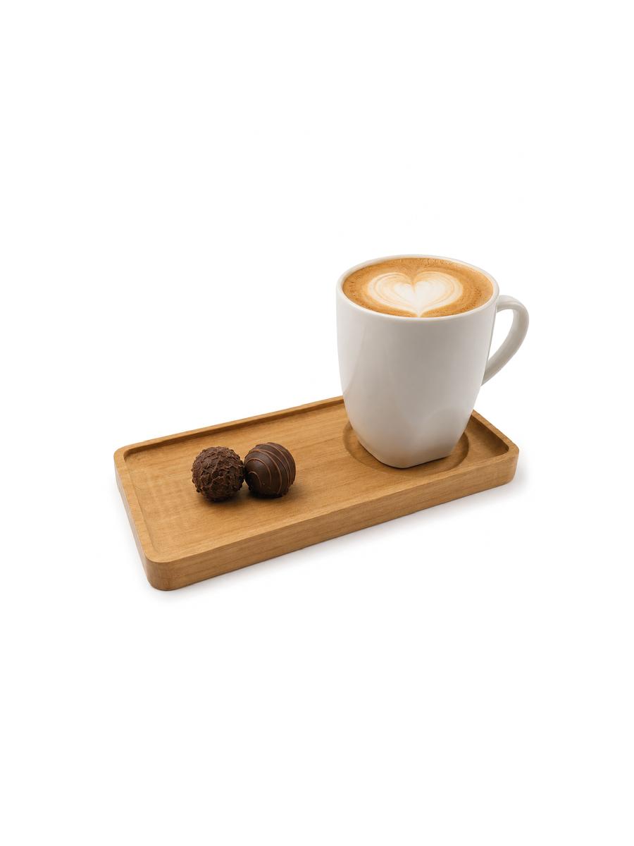Posataza rectangular de madera cachimbo con espacio para taza y galleta