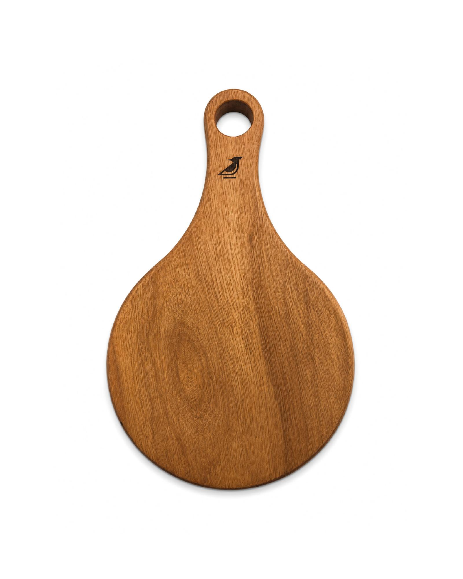 Minitabla para quesos Jalsu, diseño circular en madera de cachimbo con grabado en el mango