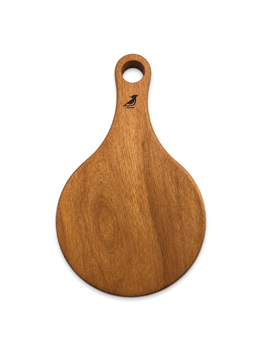 Minitabla para quesos Jalsu, diseño circular en madera de cachimbo con grabado en el mango