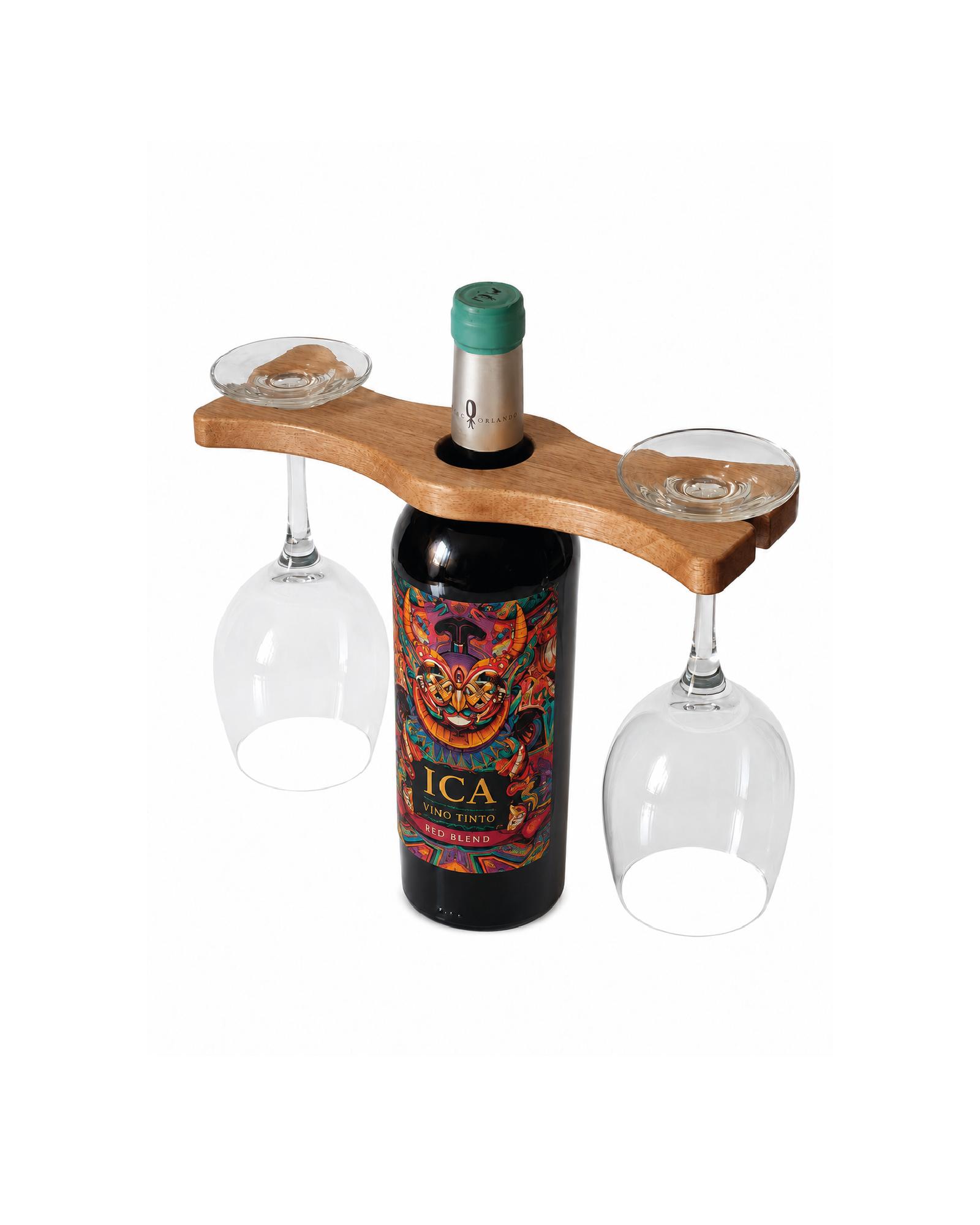 Soporte de madera para copas de vino con botella, en cachimbo