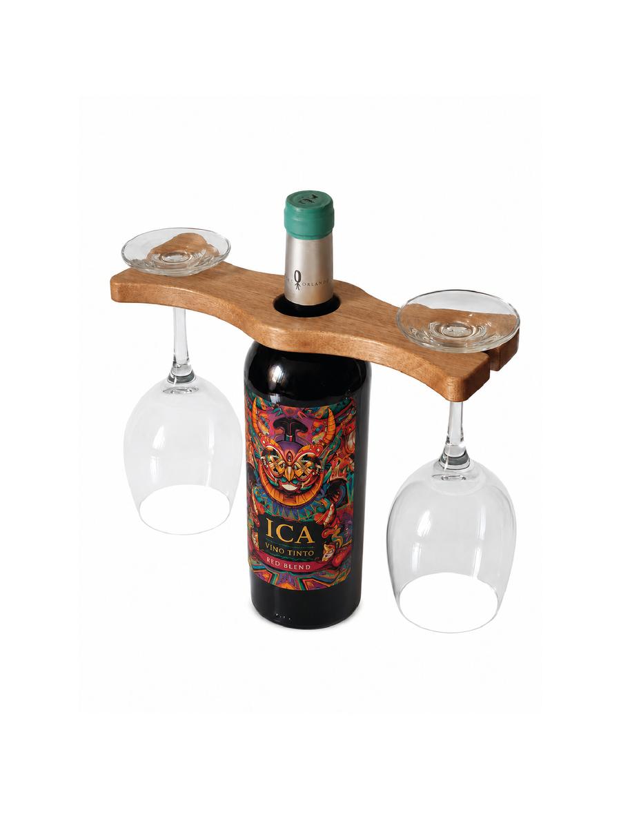 Soporte de madera para copas de vino con botella, en cachimbo