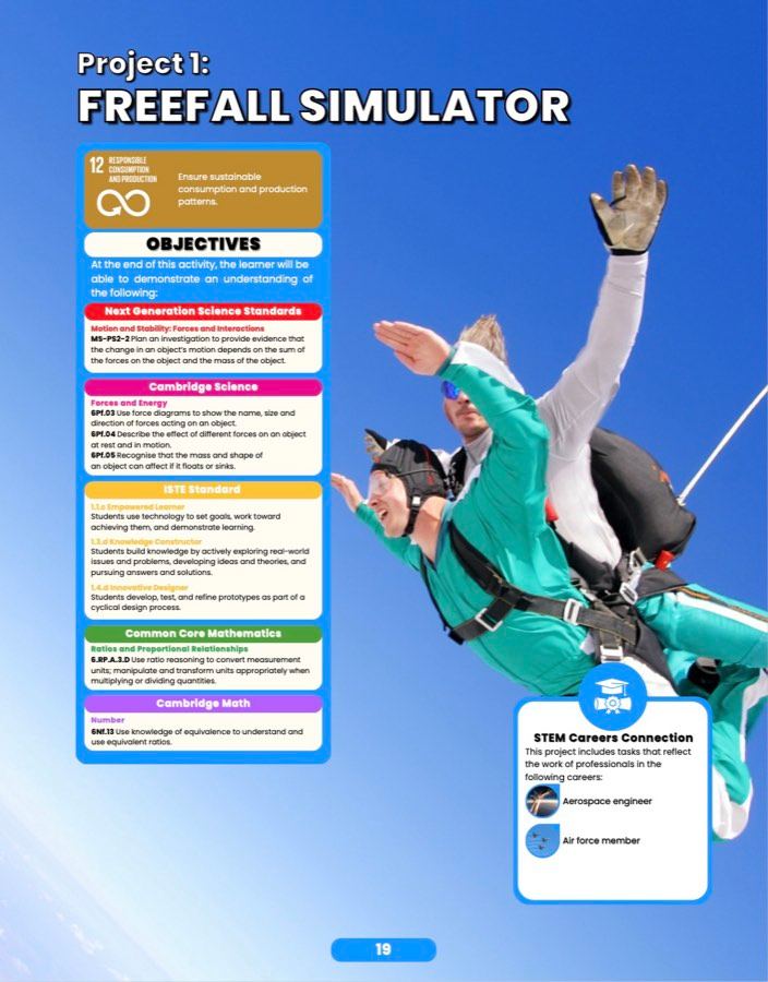 Freefall Simulator, sample lesson page 1