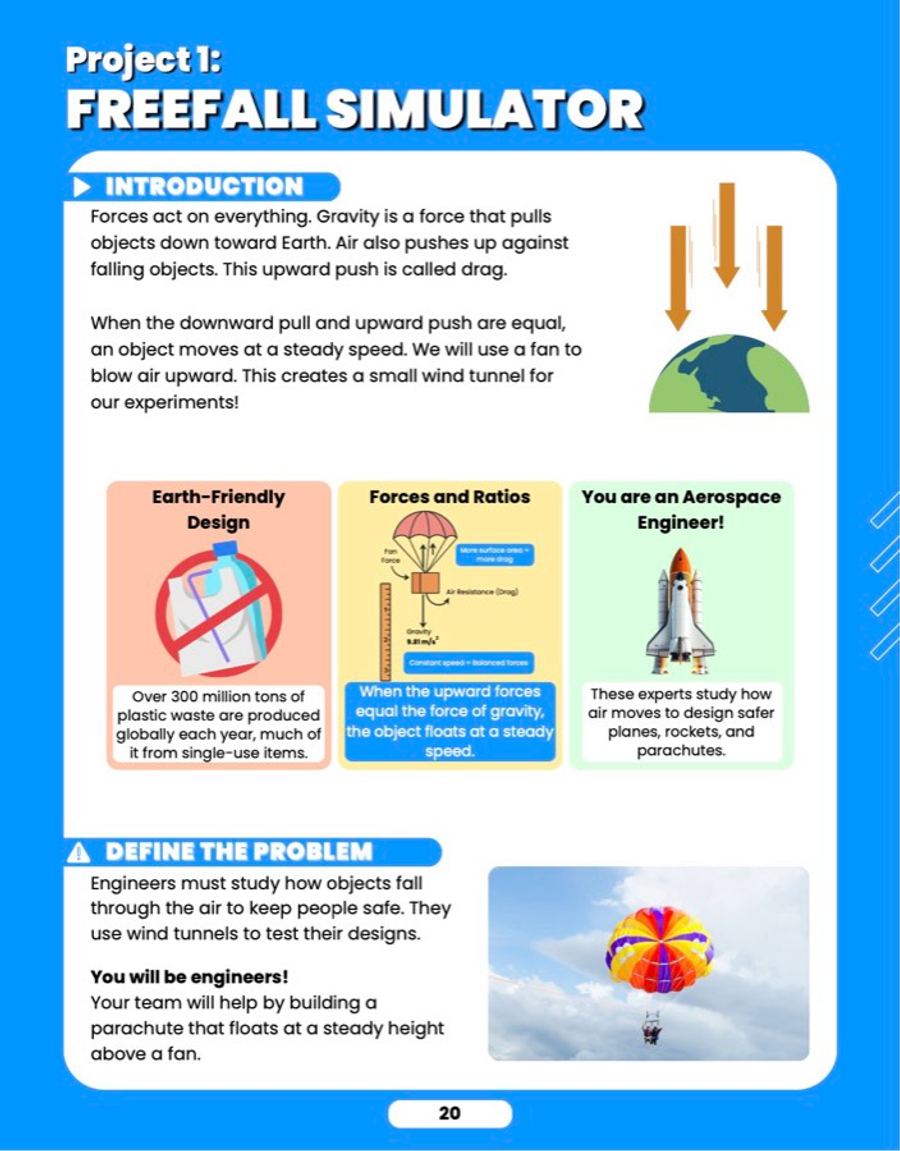 Freefall Simulator, sample lesson page 2