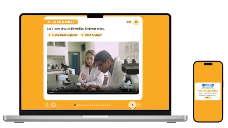 Digital access: a STEM career video on a laptop and a self-assessment on a phone
