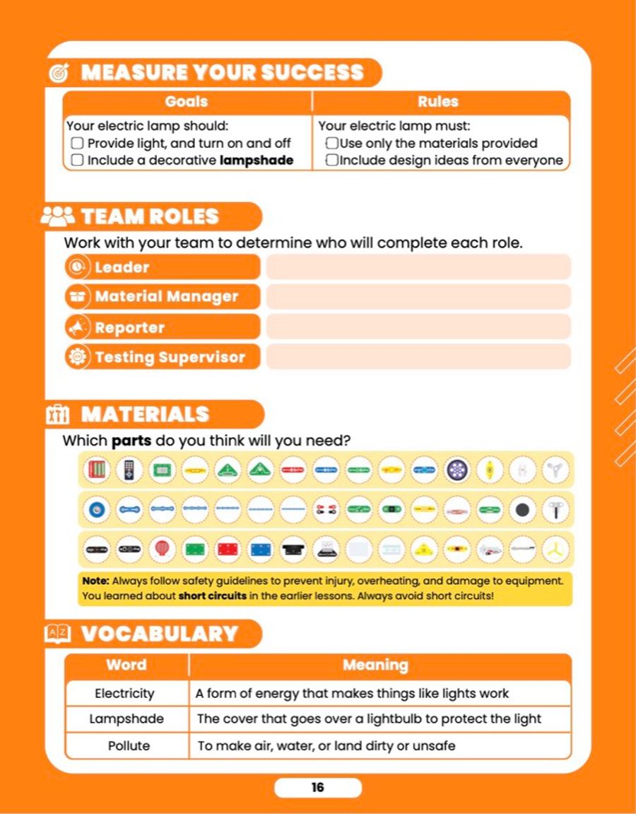 Design an Electric Lamp, sample lesson page 3