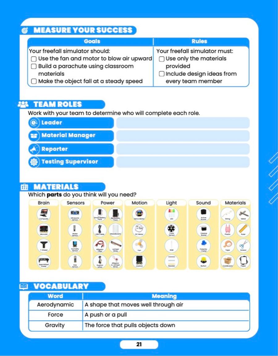 Freefall Simulator, sample lesson page 3