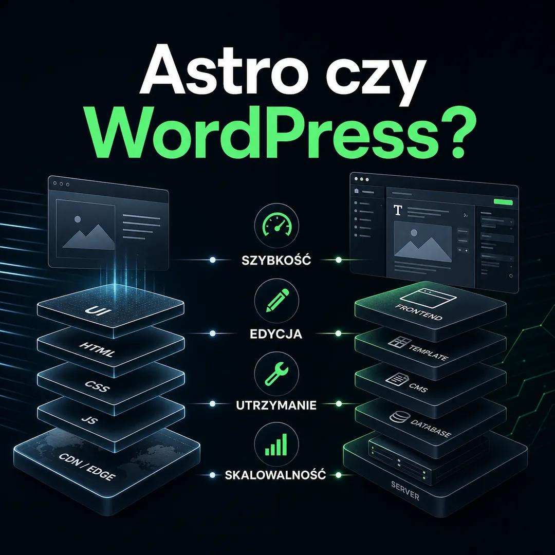 Porównanie strony zbudowanej w Astro i WordPressie na ekranach komputerów
