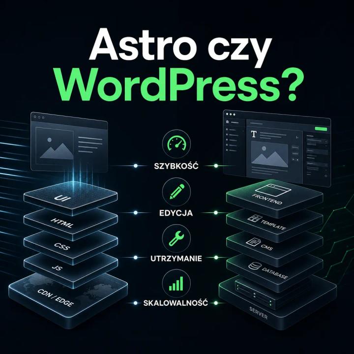 Porównanie strony zbudowanej w Astro i WordPressie na ekranach komputerów