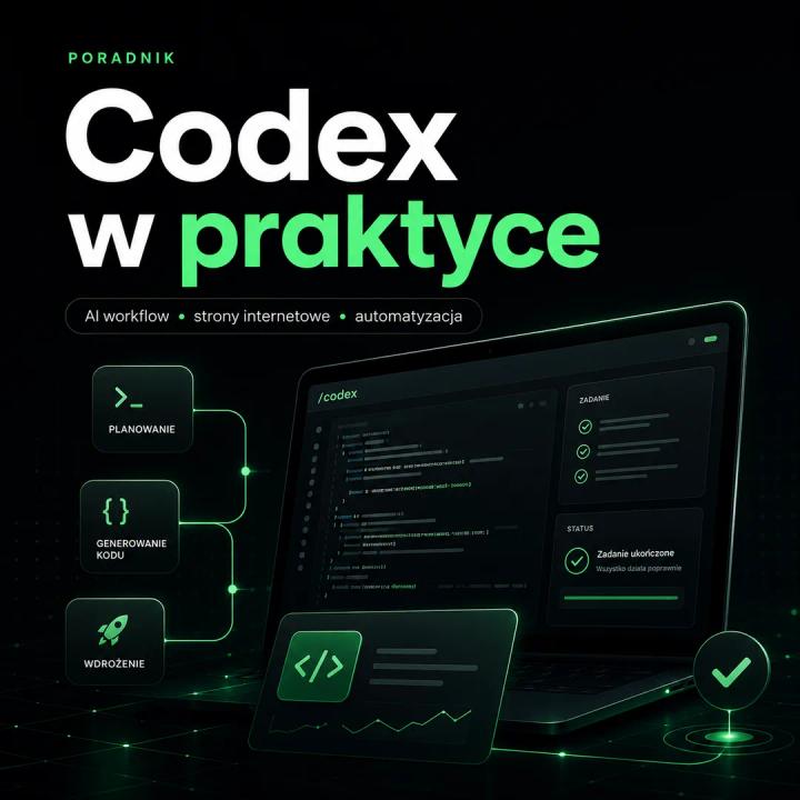 Programista pracujący z asystentem AI Codex nad kodem nowoczesnej strony internetowej