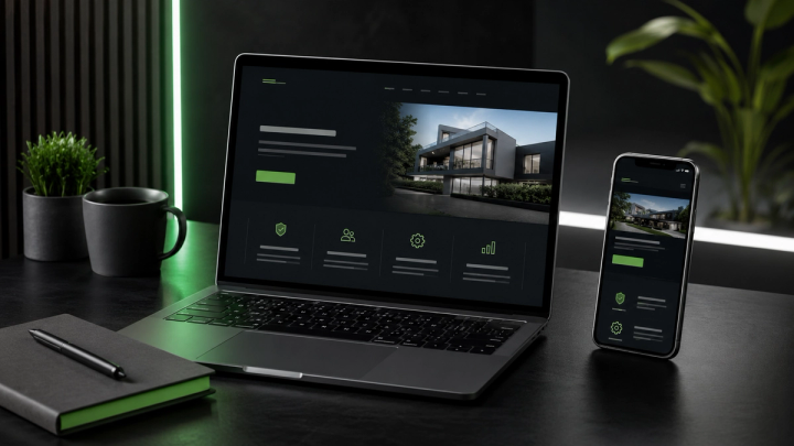 Nowoczesna strona internetowa firmy usługowej wyświetlana na laptopie i smartfonie