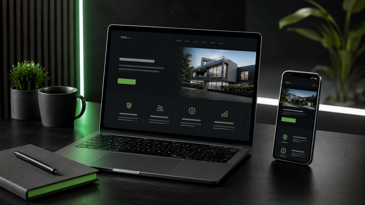 Nowoczesna strona internetowa firmy usługowej wyświetlana na laptopie i smartfonie