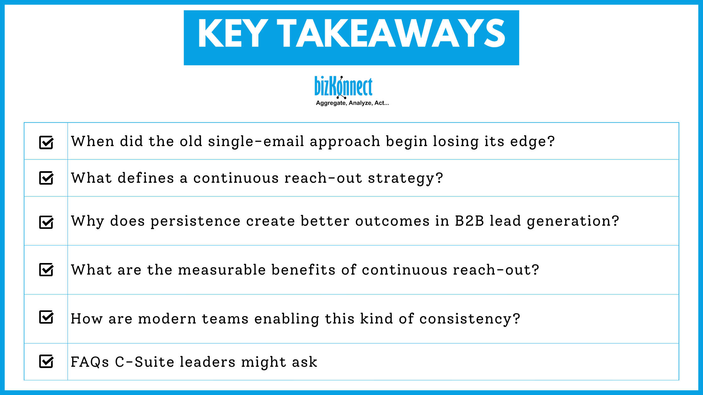 BizKonnect key takeaways list