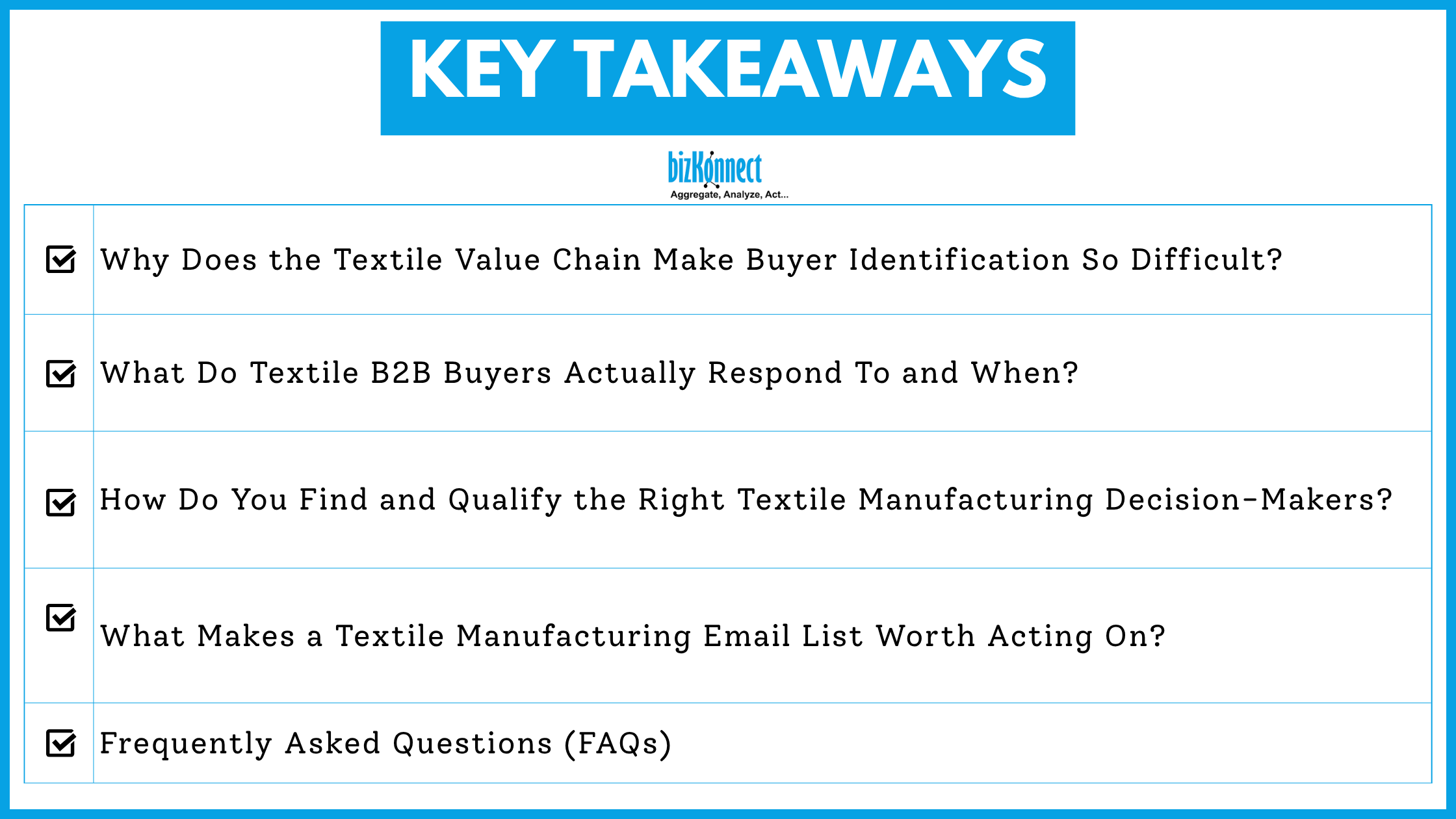 Textile B2B key takeaways list