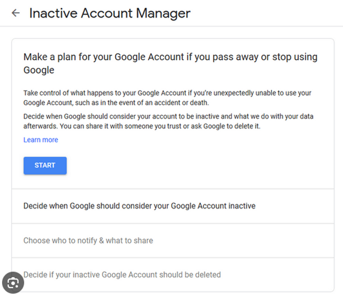 This is Google's Inactive Account Management Page