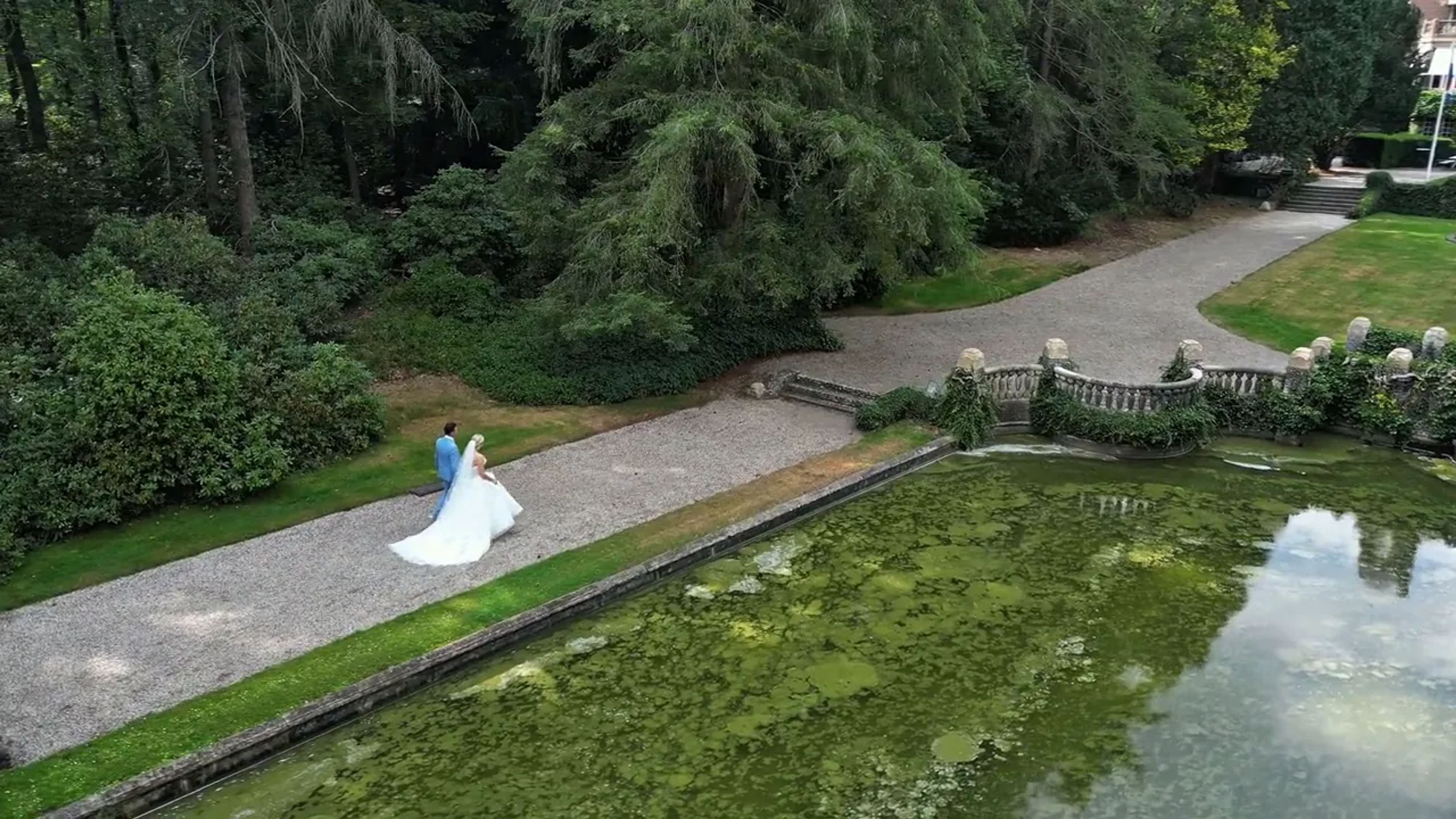 Waterside wedding venue seen from the air