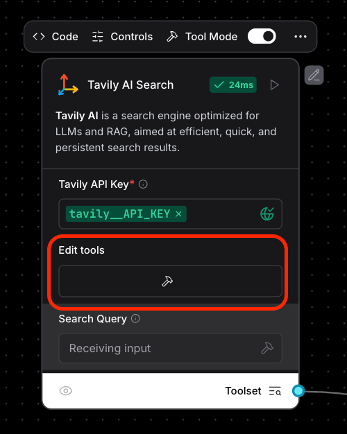 Editing tools and their descriptions within the components