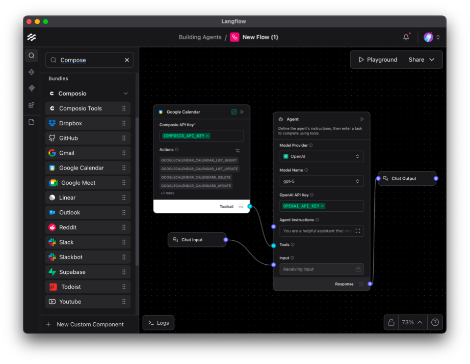 The Composio Google Calendar tool offers a number of tools for your agent.