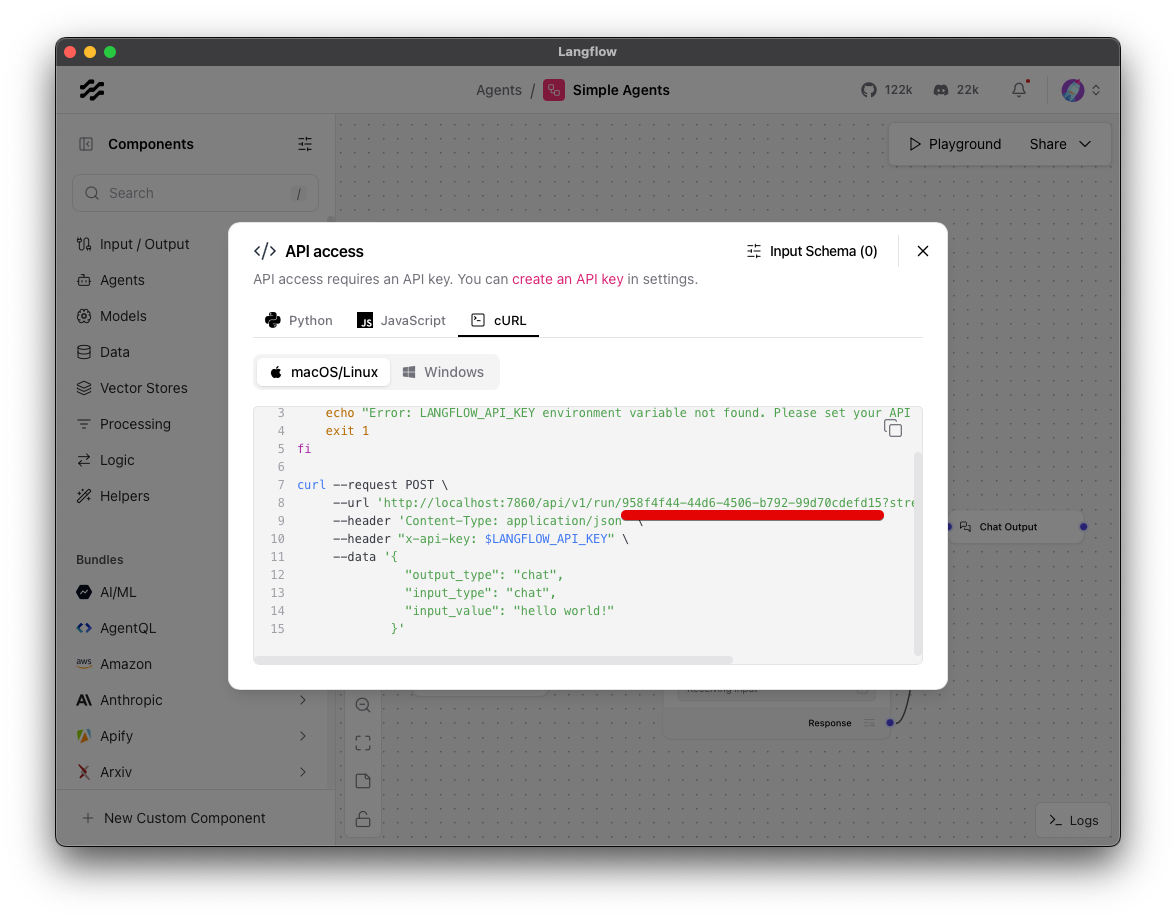 Your flow ID can be found in the API modal in the API URL after /run/.