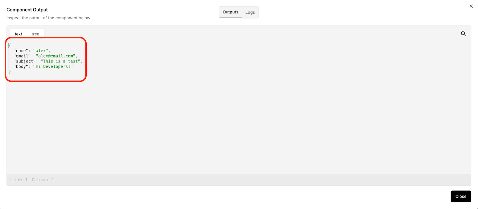 Payload from cURL request in JSON format in Webhook component