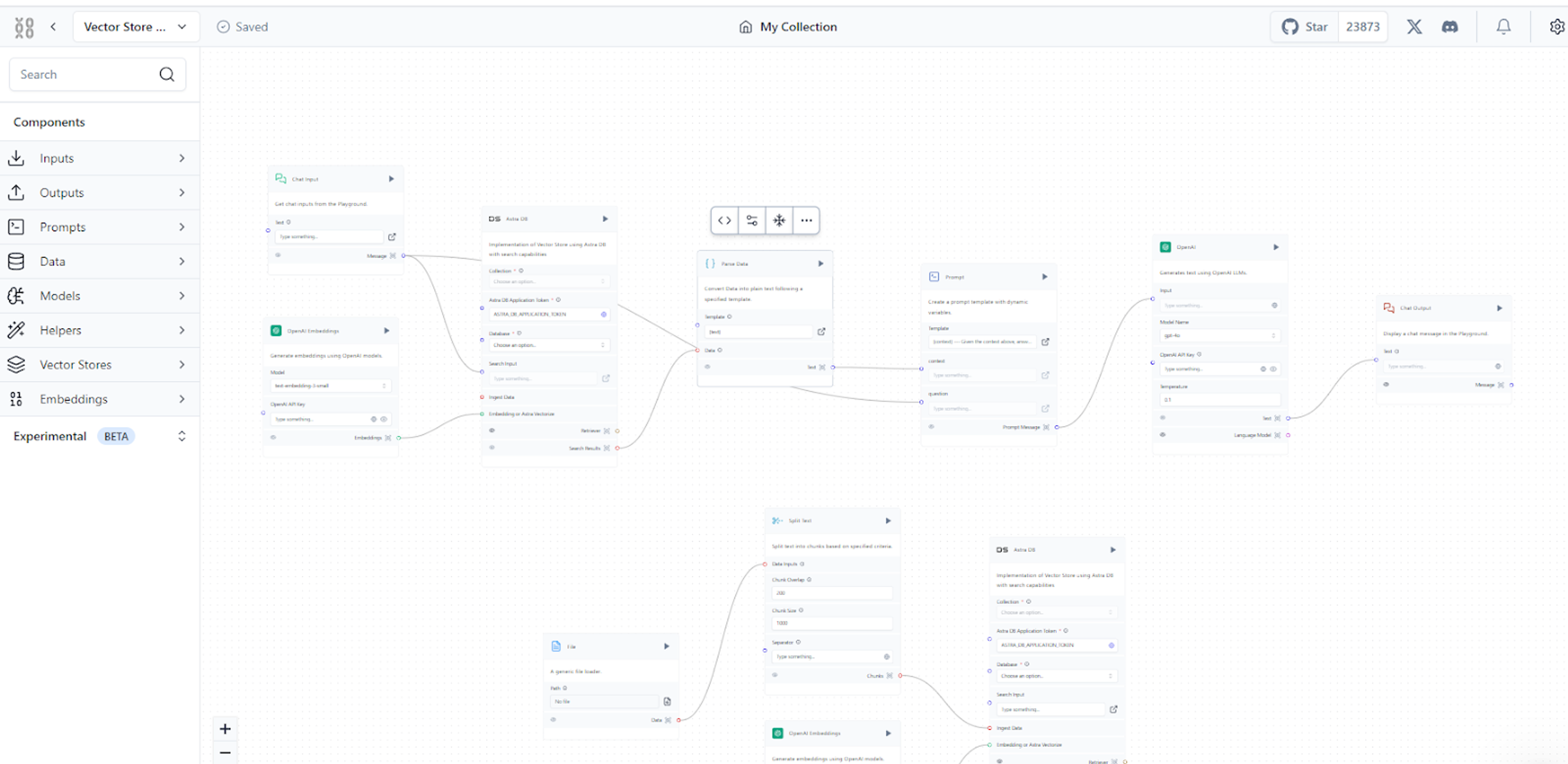 visual editor for the new LangChain flow which contains a number of components for two workflows