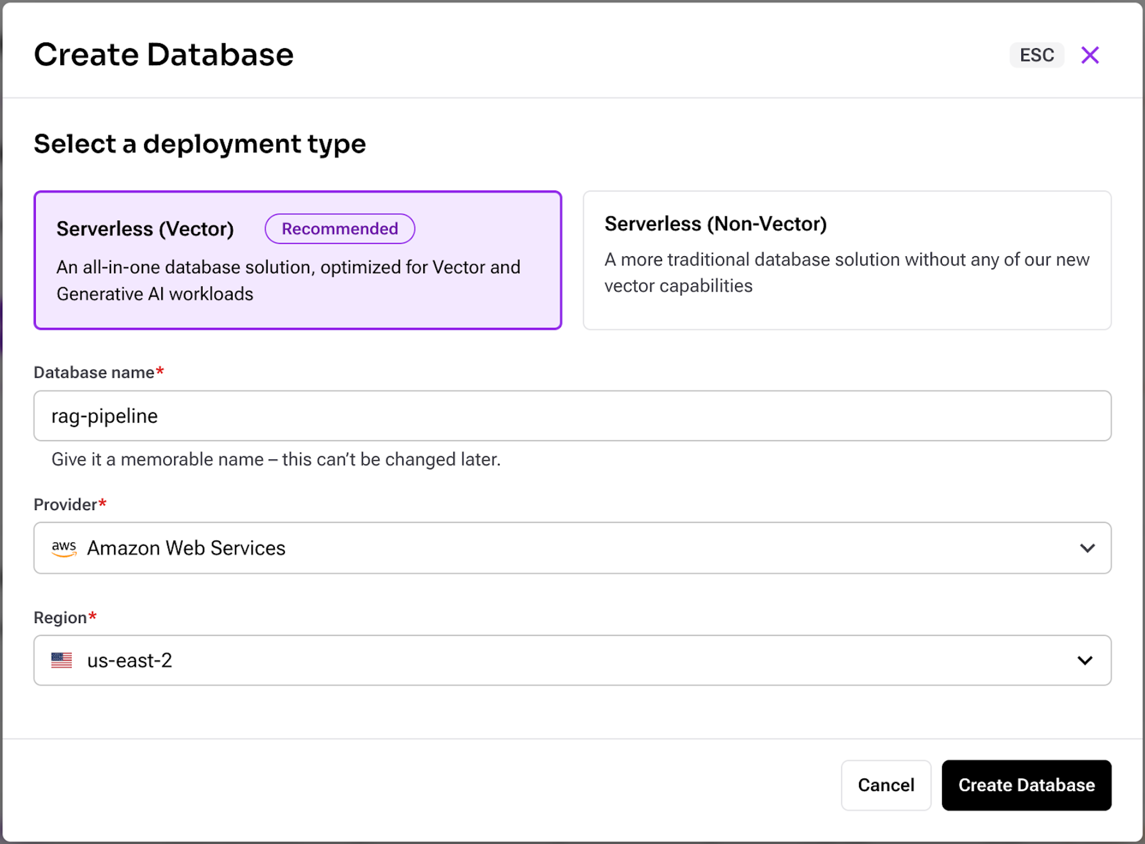 create vector database on Astra DB