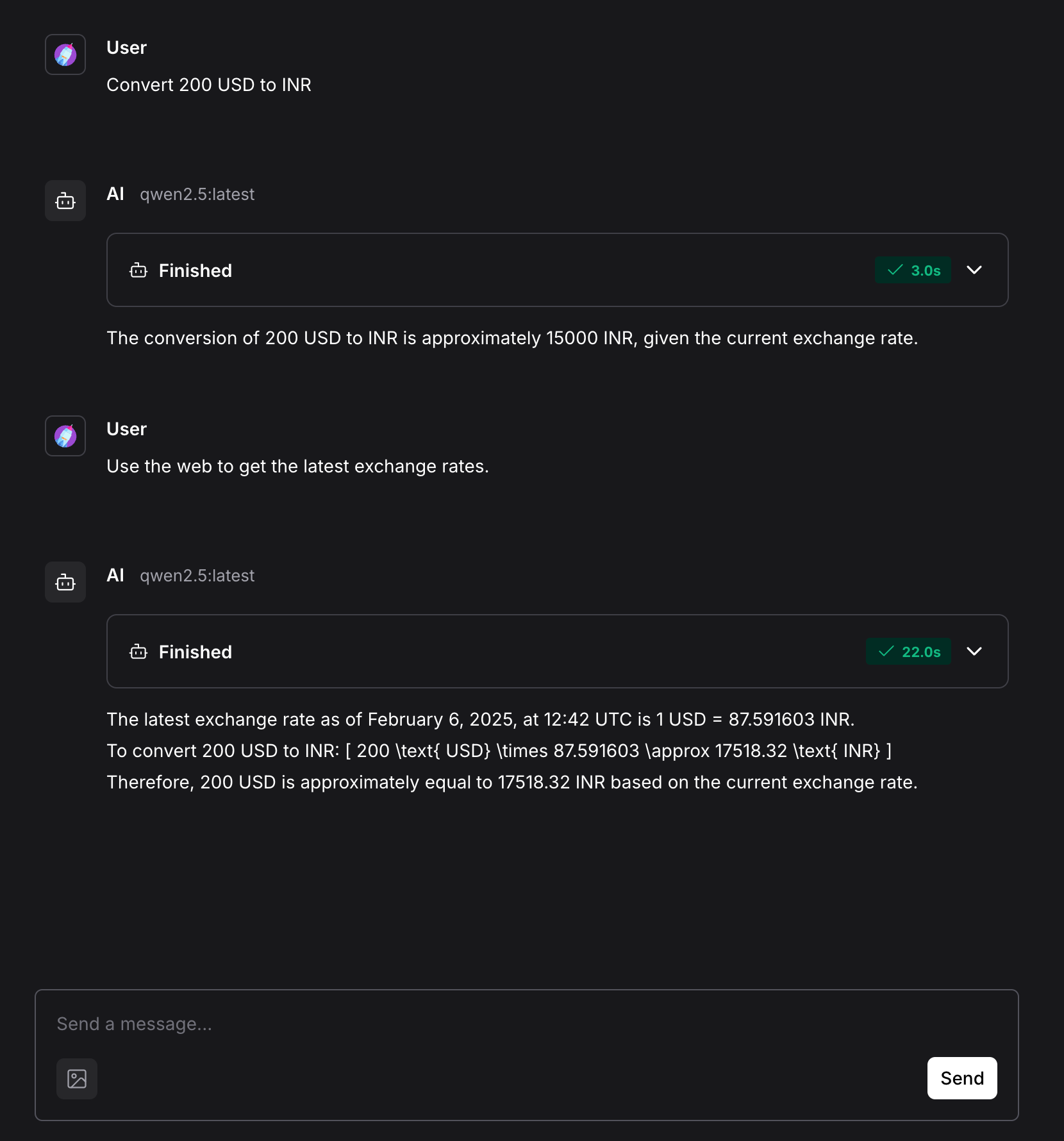 The smaller model didn't quite get it right the first time. Give it a nudge with an extra instruction like "use the web to get the latest exchange rates"