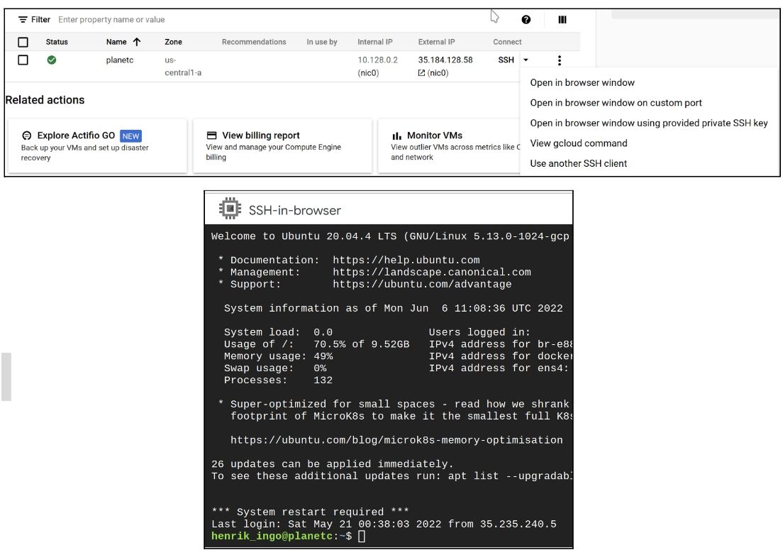  Screenshot of the GCP Cloud Shell, which launches an SSH connection right in your browser.