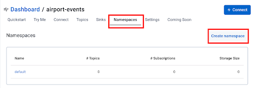Screenshot showing how to create a topic in the namespace