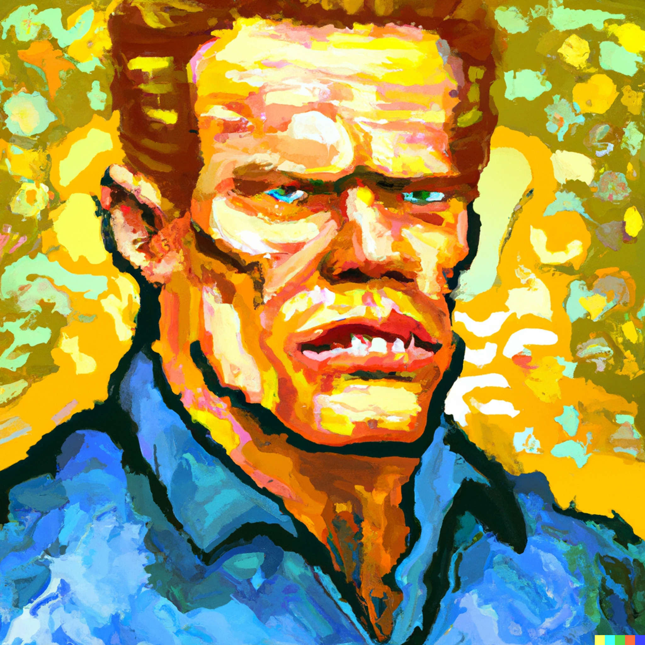 A portrait of Arnold Schwarzeneggar in the style of Vincent Van Gogh