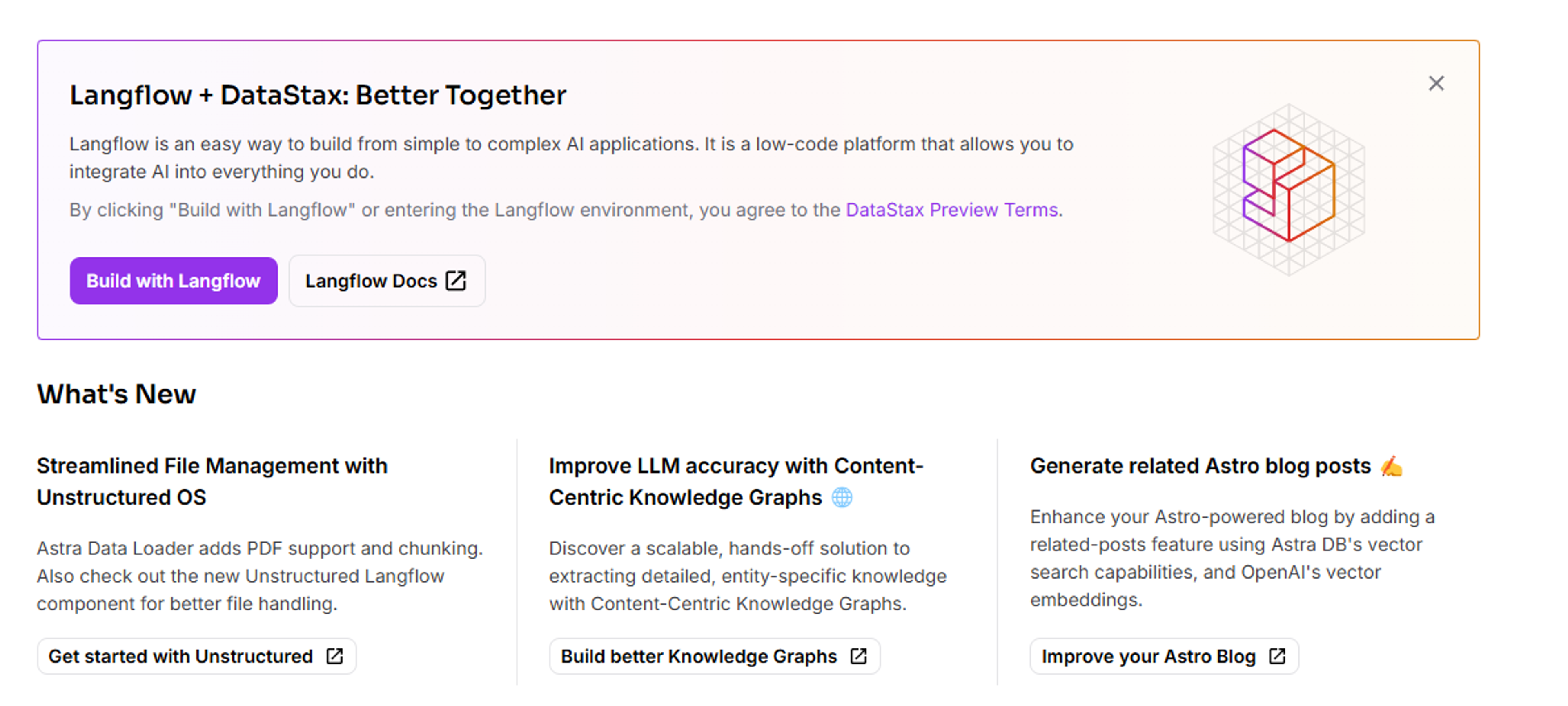 Screenshot of the initial login screen for DataStax