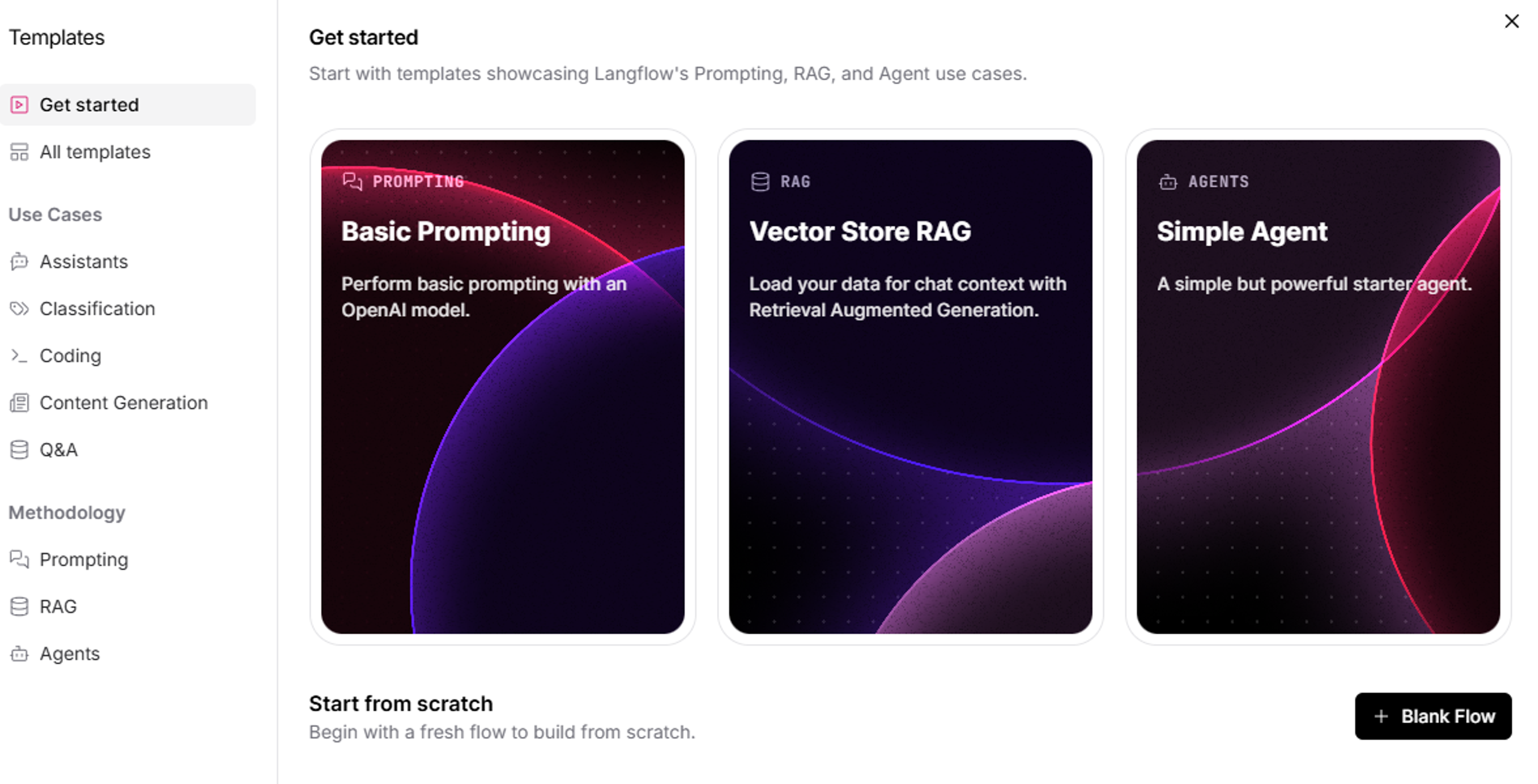 Get Started screen in DataStax Langflow