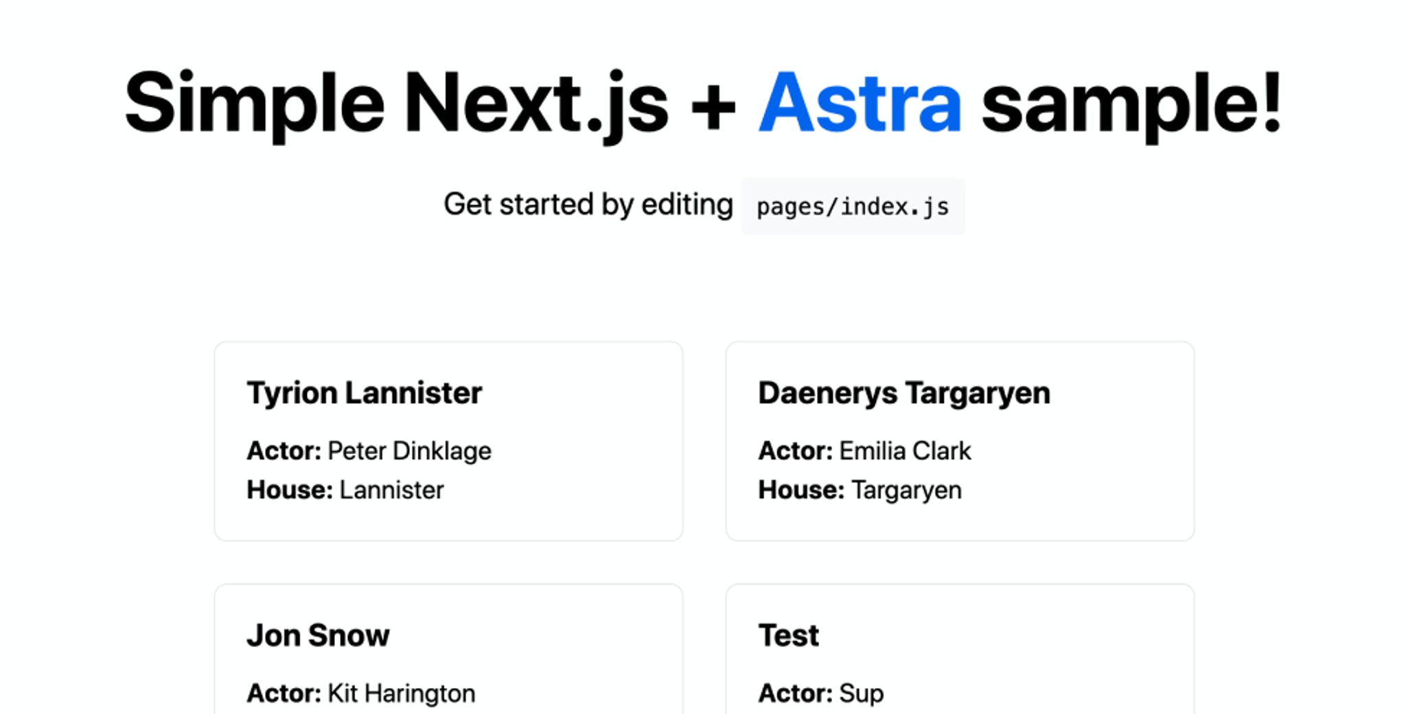 Next.jsとAstra Starterの例