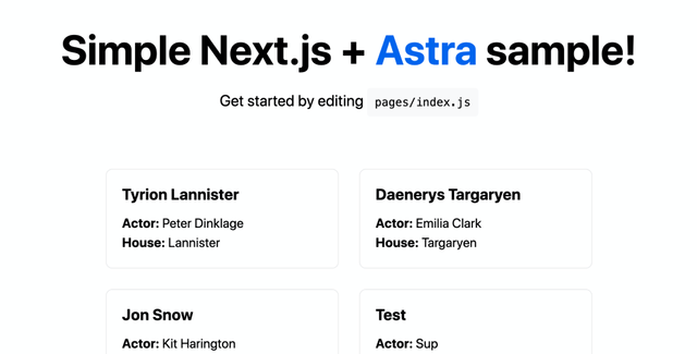Example of Next.js + Astra Starter