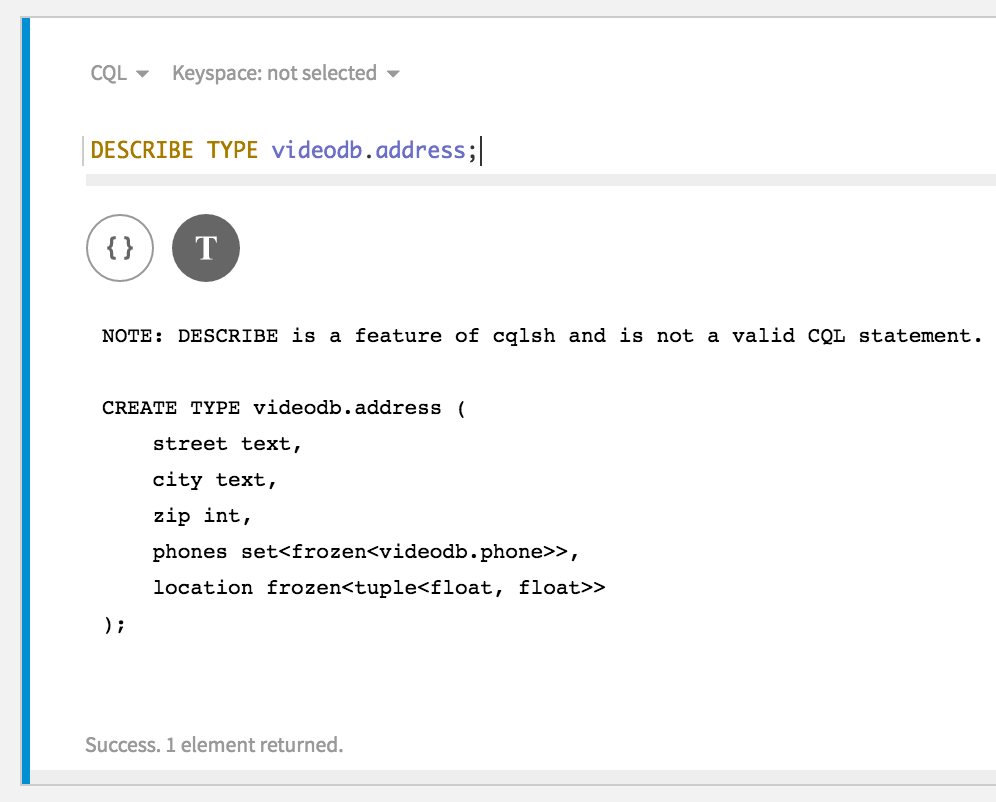 Result of Describe Type statement