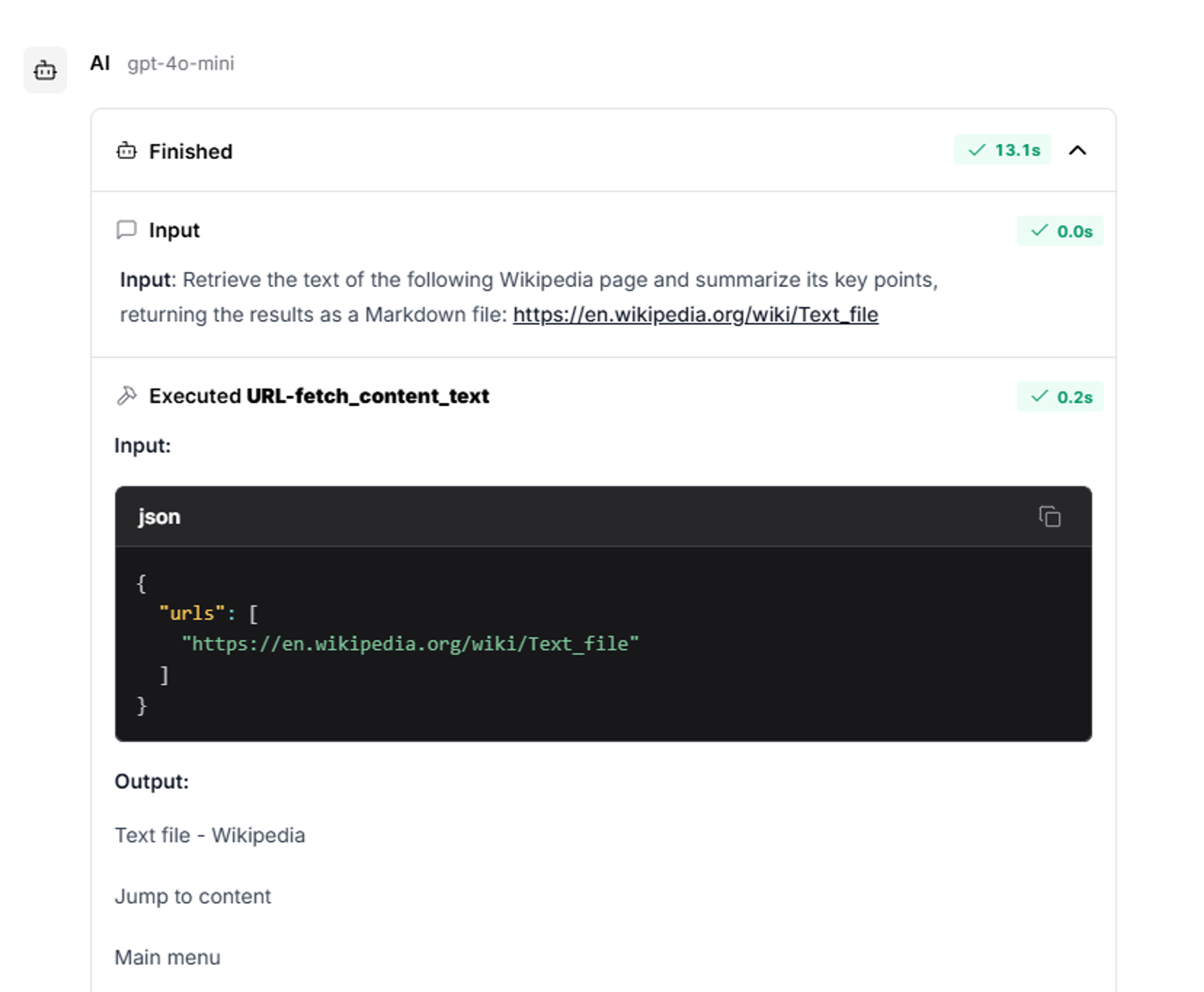Screenshot of DataStax Langflow knowing it needed to use the URL tool to fetch data.
