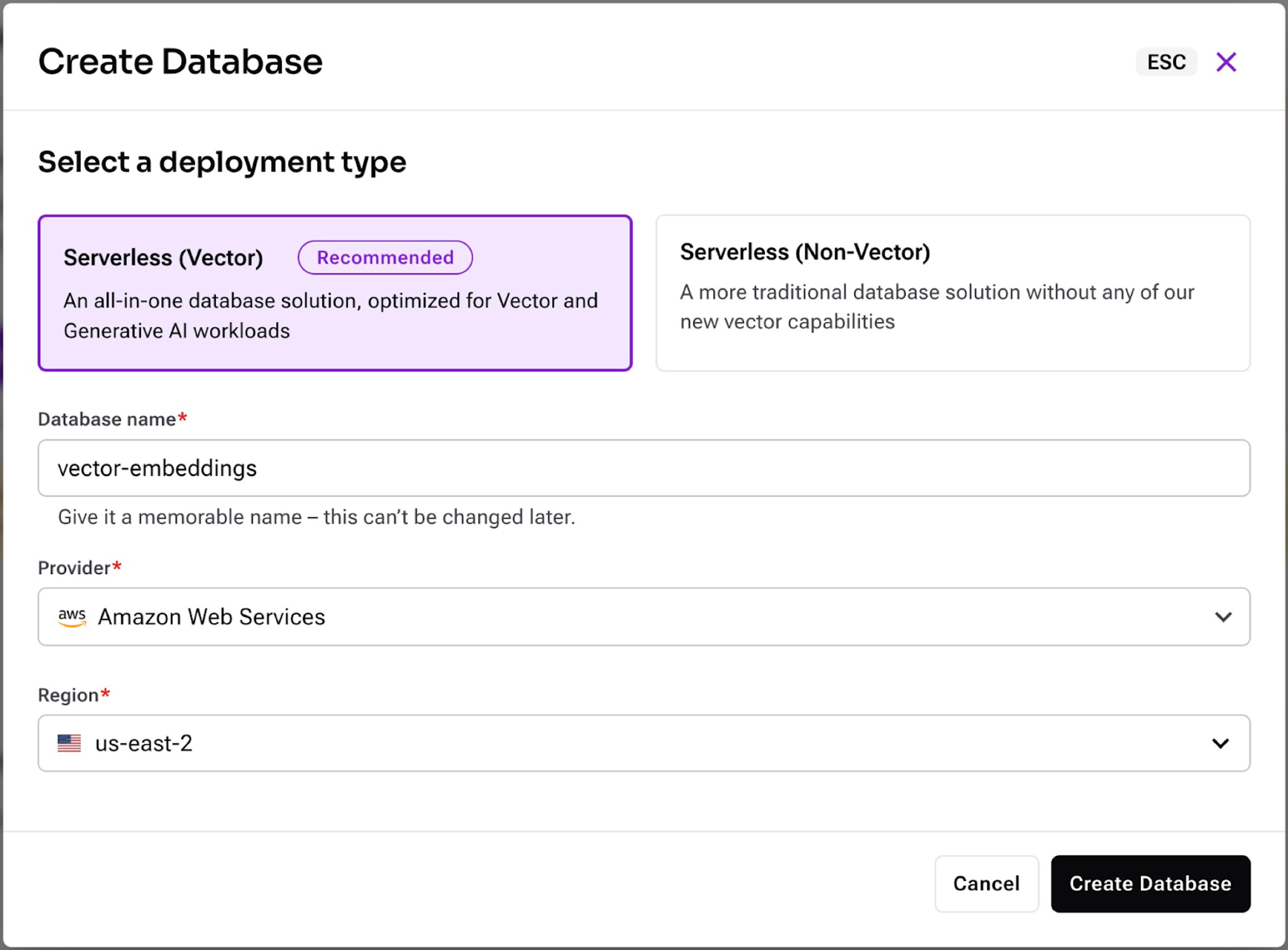 create a serverless database on Astra DB