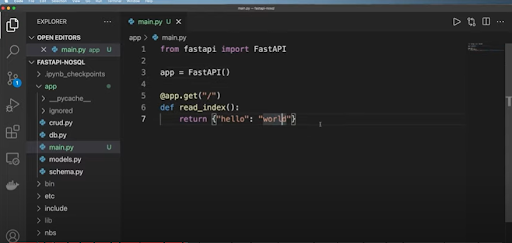 Screenshot of code to execute FastAPI command