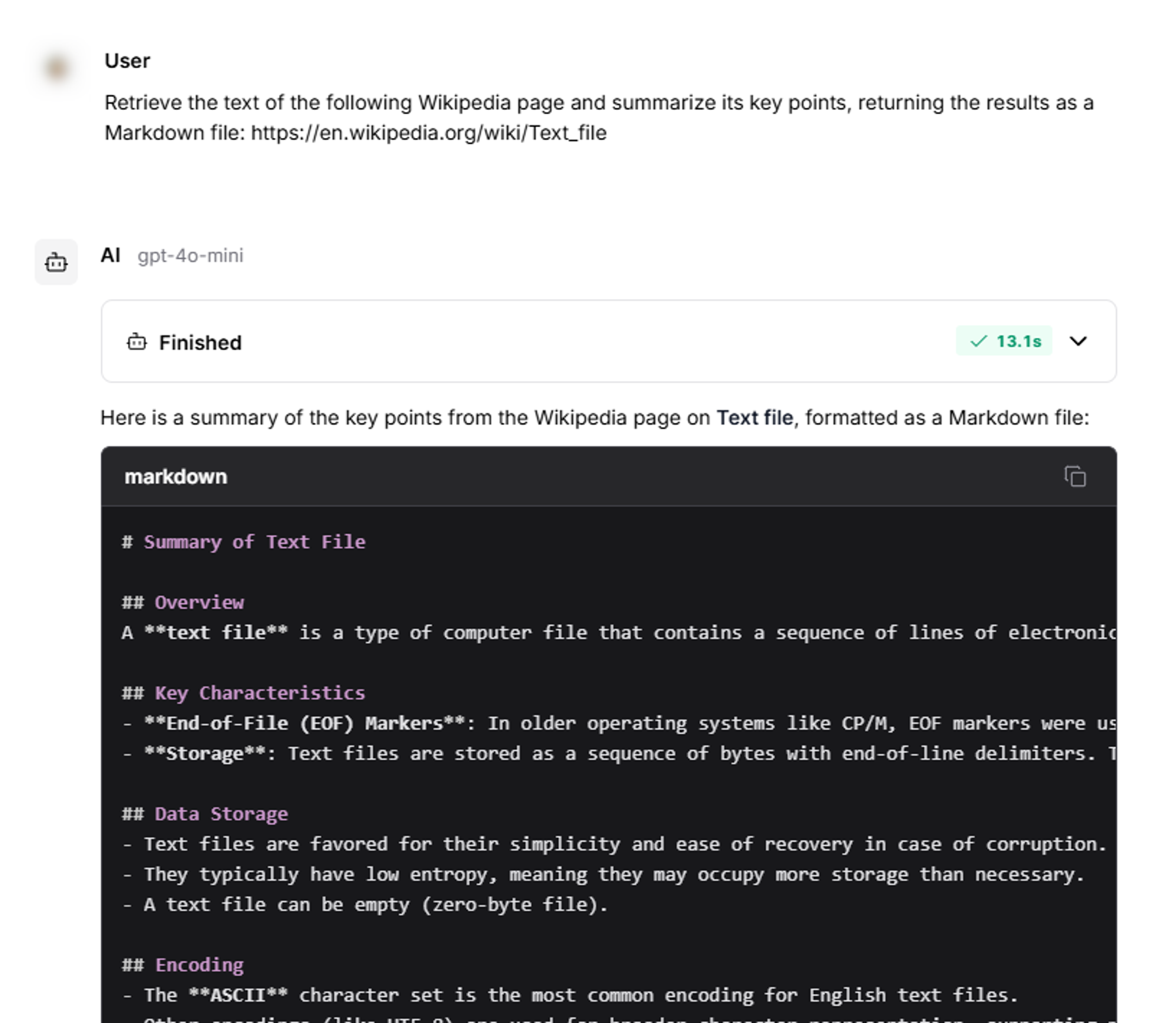 Example of DataStax Langflow app retrieving a URL and summarizing its contents