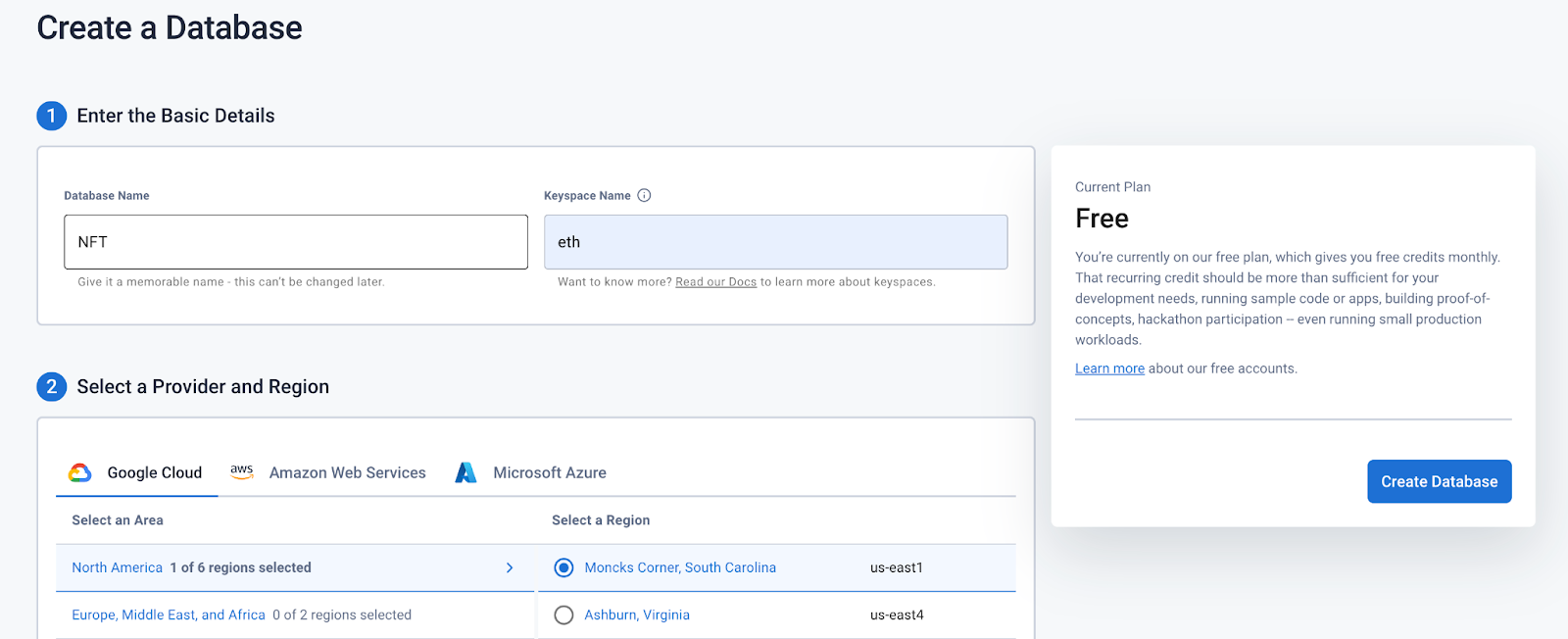 Creating an Astra database