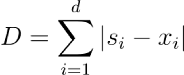 D = \sum_{i=1}^{d} |s_i - x_i|