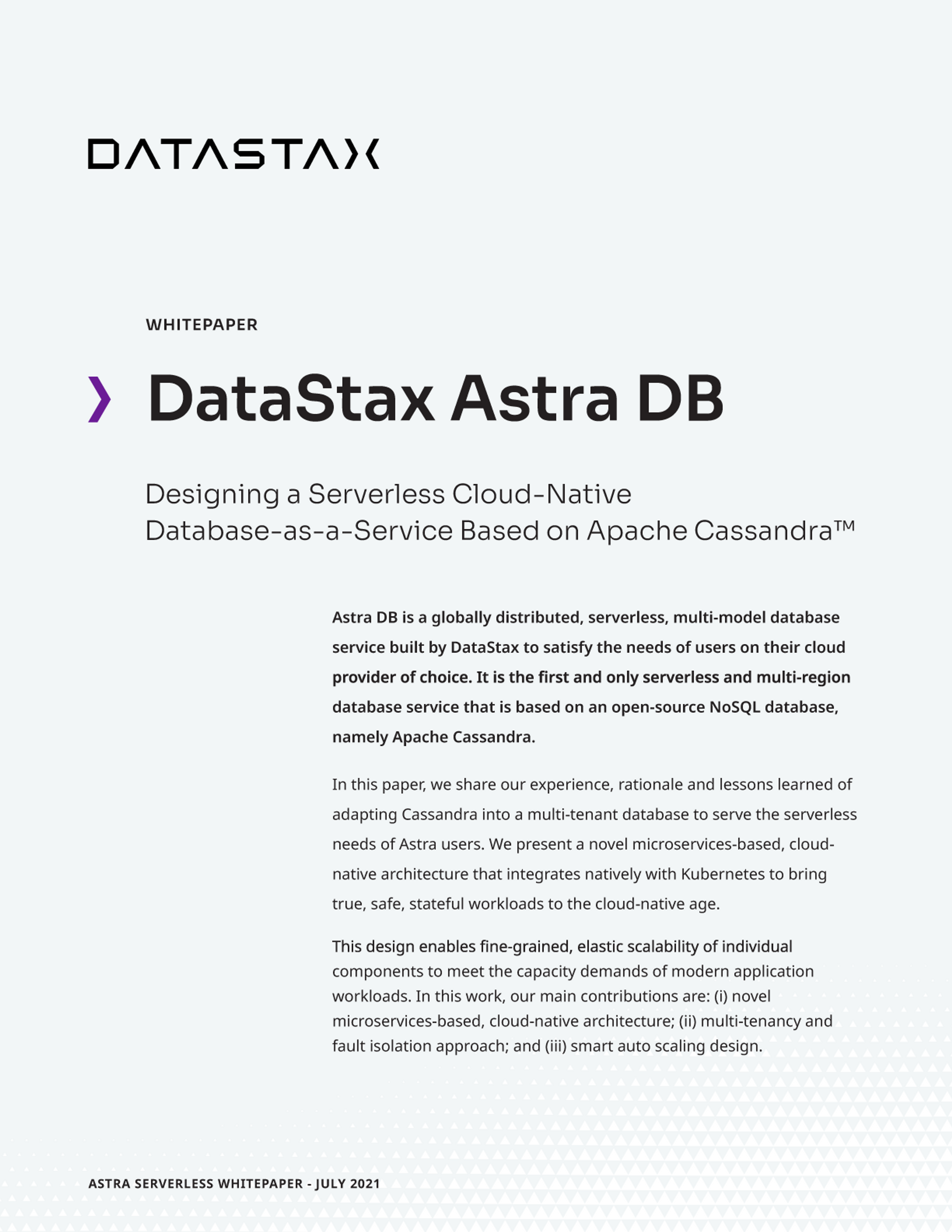 DataStax Astra DB: Designing a Serverless Cloud-Native Database-as-a-Service
