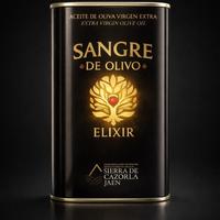 A bottle of Sangre de Olivo Elixir extra virgin olive oil