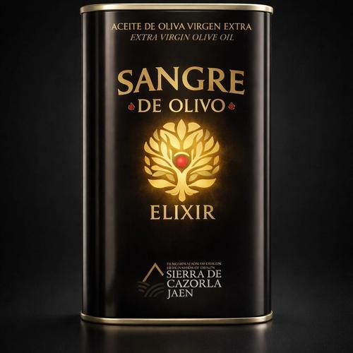 A bottle of Sangre de Olivo Elixir, an ultra premium extra virgin olive oil.