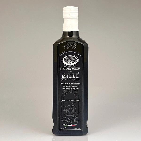 A bottle of Frantoi Cutrera Mille extra virgin olive oil