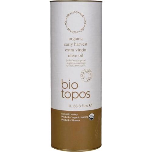 A bottle of Biotopos, an ultra premium extra virgin olive oil.