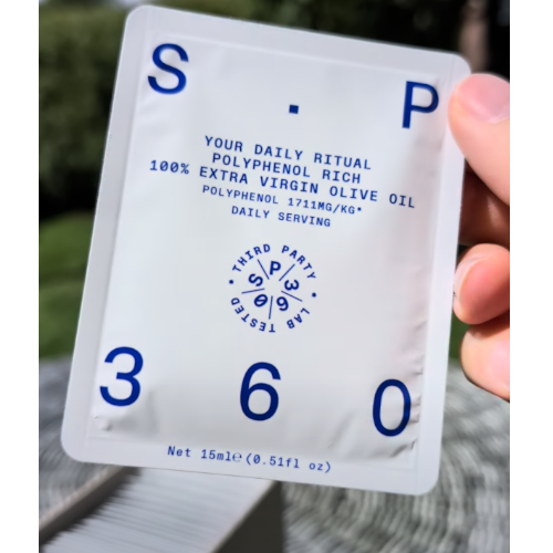 A sachet of SP360 olive oil