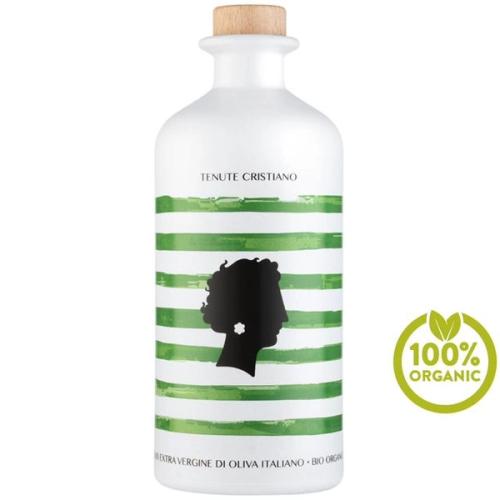 A bottle of Tenute Cristiano Bio Organic, an ultra premium extra virgin olive oil.