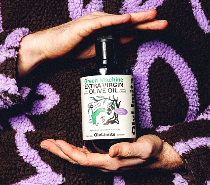 A bottle of Green Machine olive oil