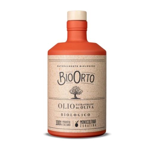 A bottle of Bio Orto Organic, a top 5 extra virgin olive oil for polyphenol count.