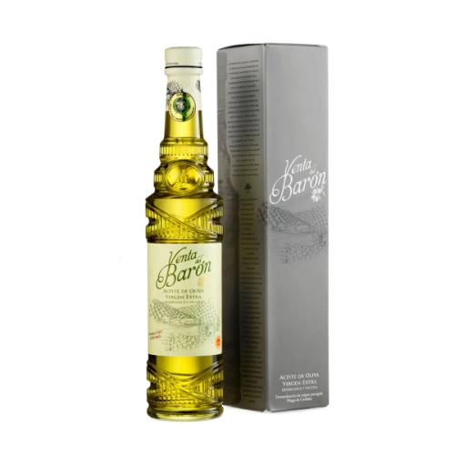 A bottle of Venta Del Baron, an ultra premium extra virgin olive oil.